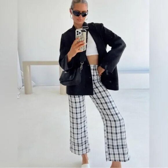 Princess Polly size 0 Euros pants black/white plaid - Picture 4 of 5